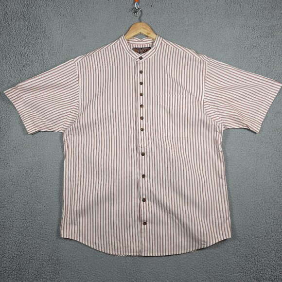 VTG Duluth Trading Button Down Shirt Mens Size Large Collarless Striped Loose - Picture 1 of 12